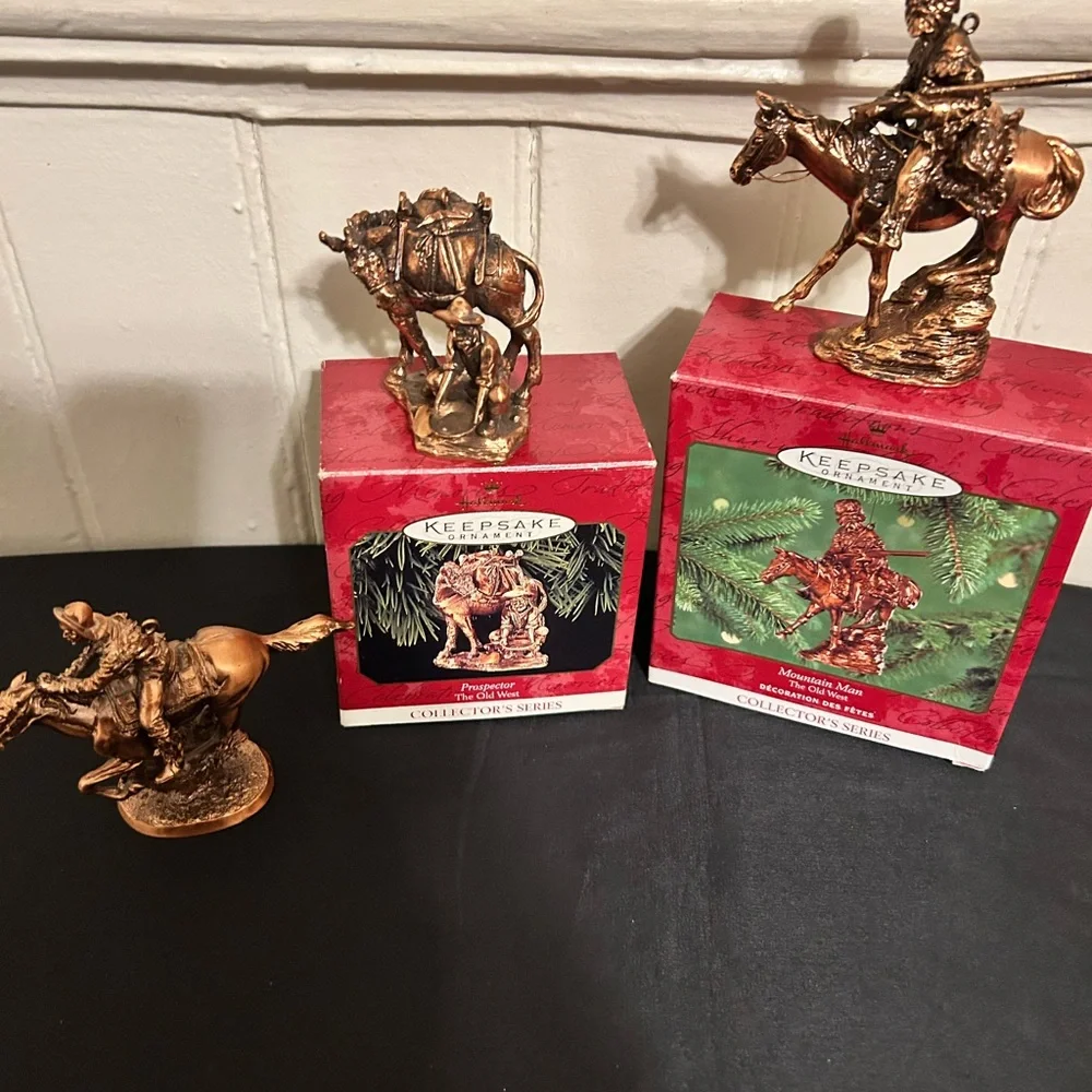 Vintage Hallmark Keepsake Bronze Set Of Three In The Old West Series Ornaments